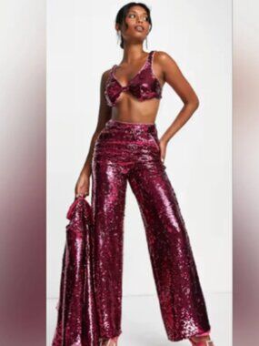 NWT extro&vert, Wide Leg, Fully Lined Fuschia Sequin Trousers  Size 4